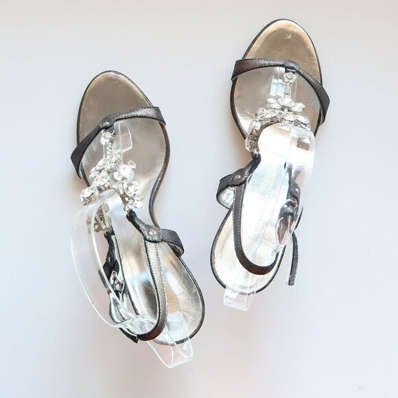 NEW Vicini Giuseppe Zanotti Silver Heels / Sandals w Crystal Embellishments 8 - Picture 13 of 16
